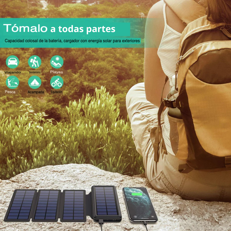 Power Bank Solar Portátil Recargable 4 Paneles